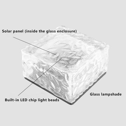 Solar LED Ice Brick Waterproof Glass Ground Light Garden Light