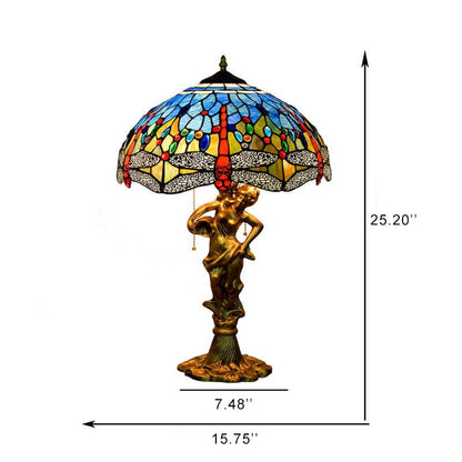 Tiffany Mediterranean Dragonfly Stained Glass 3-Light Zipper Table Lamp