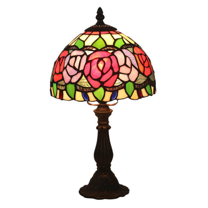 Retro Tiffany Flowering Rose Stained Glass 1-Light Table Lamp