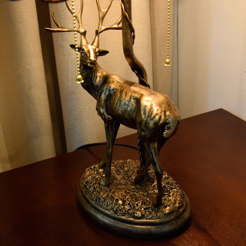 Tiffany Stained Glass Elk Base 2-Light Table Lamp