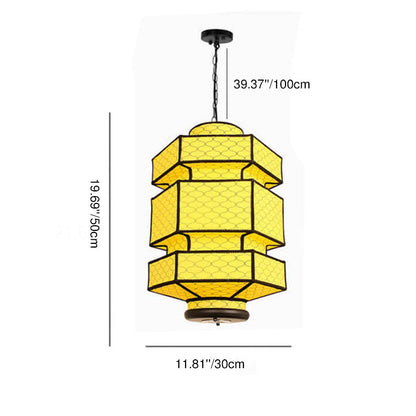 Chinese Retro Hexagonal Faux Sheepskin Iron 1-Light Pendant Light