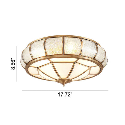 European Style Luxury Brass Glass Drum Cage 3/4/6 Light Flush Mount Ceiling Light