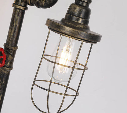 Industrial Vintage Wrought Iron Water Pipe 2-Light Table Lamp
