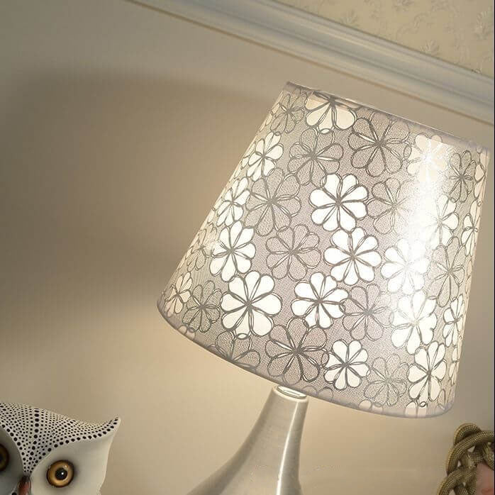 Simple Fabric Lampshade Silver Base 1-Light Table Lamp