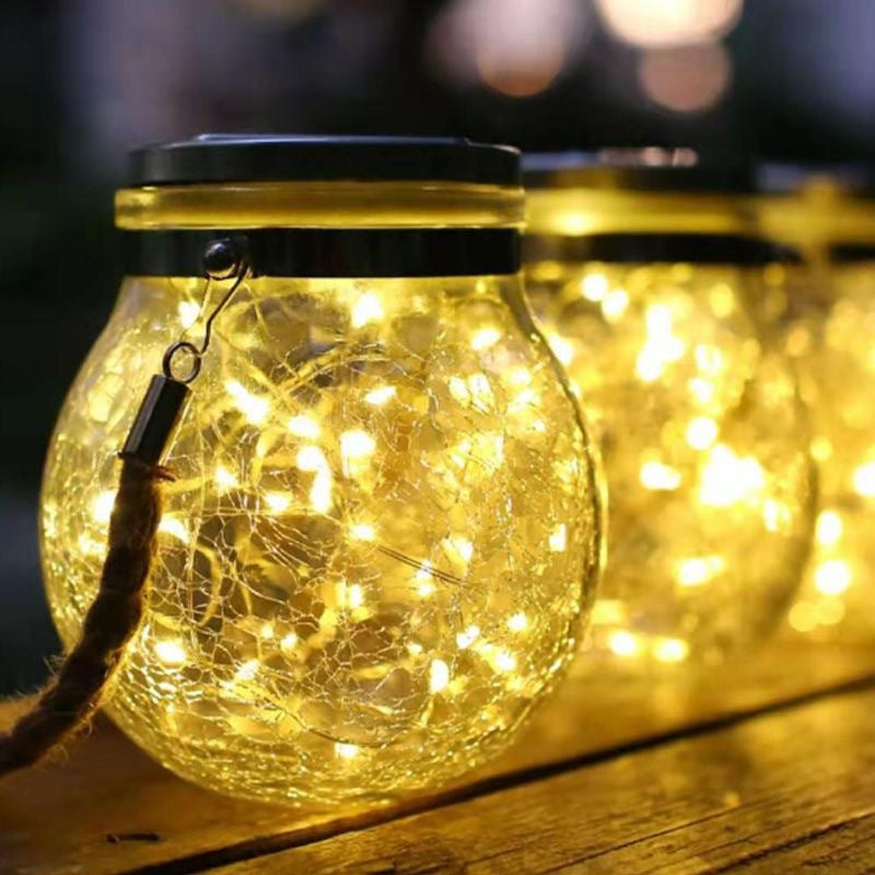 Cracked Glass Jar Waterproof Solar Copper Wire LED Outdoor Garden Landscape Light