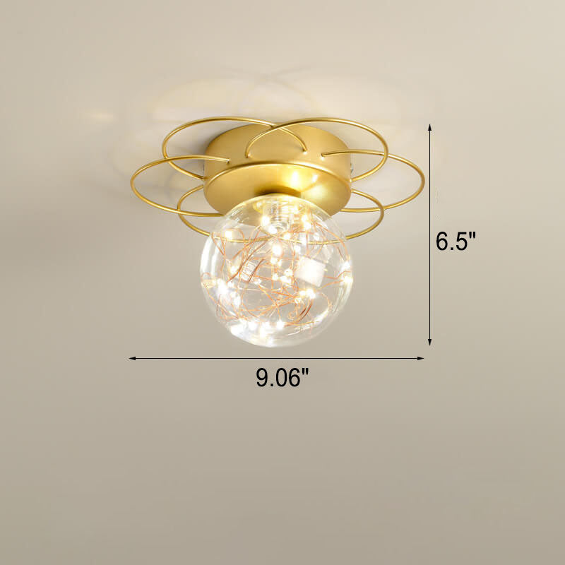 Modern Light Luxury Glass Orb Flower Base LED Semi- Flush Mount Ceiling Light