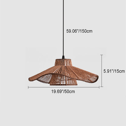 Traditional Vintage Weaving Iron Paper Rope Hat Cylinder 1-Light Pendant Light For Dining Room