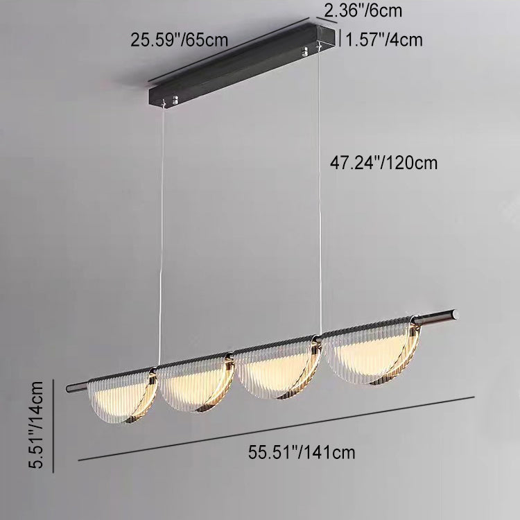 現代的なシンプルさを備えたガラスアクリル製半円形シェードLEDアイランドライトシャンデリア（リビングルーム用）