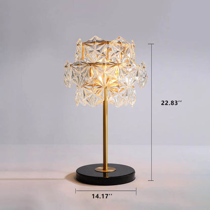 Modern Snowflake Glass Shade 2-Light Marble Base Table Lamp