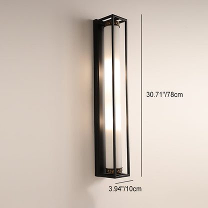 Traditional Chinese Iron Glass Rectangular Cylinder 2-Light Wall Sconce Lamp For Living Room