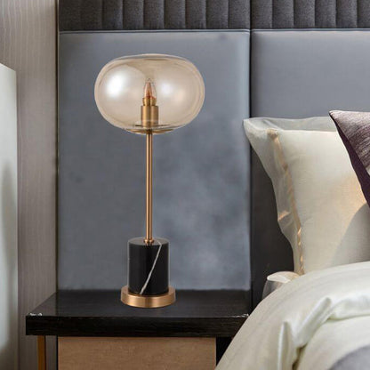 Modern Creative Glass Orb Marble Base 1-Light LED Table Lamp