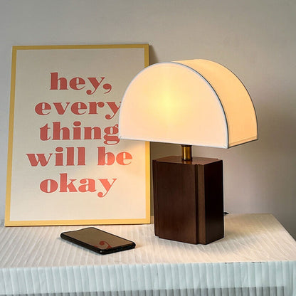 Vintage Semicircle Fabric Wooden Base 1-Light Table Lamp