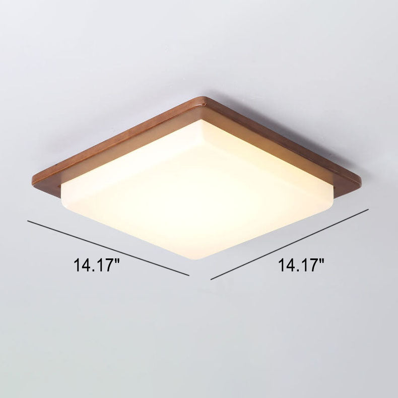 Modern Chinese Walnut Square LED Flush Mount Ceiling Light