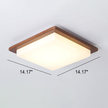 Modern Chinese Walnut Square LED Flush Mount Ceiling Light