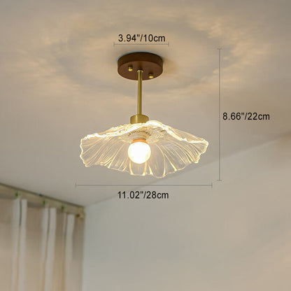 Contemporary Luxury Flower Copper Glass 1-Light Semi-Flush Mount Ceiling Light For Hallway