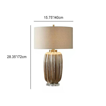 Traditional Vintage Column Ceramic Fabric 1-Light Table Lamp For Living Room