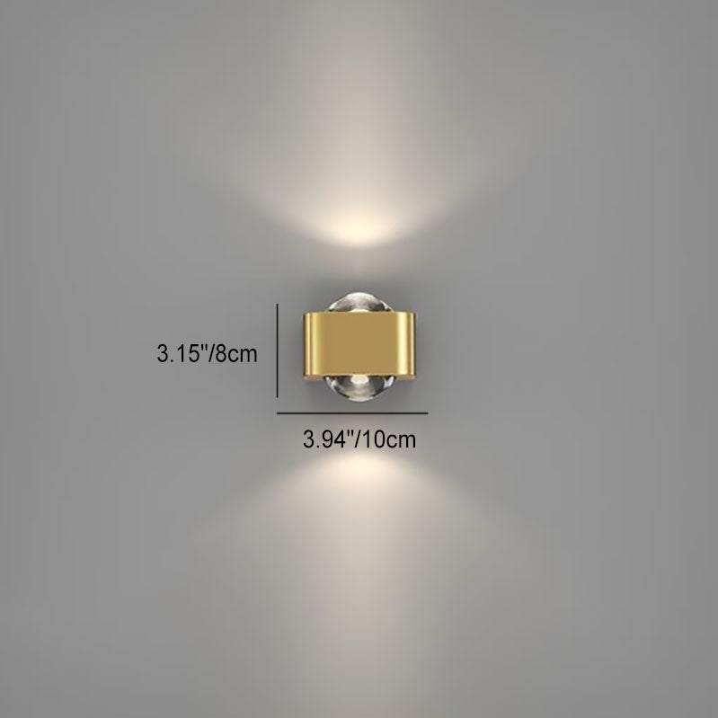 Modern Minimalist Copper Rounded Cuboid Up And Down Luminous LED Wall Sconce Lamp For Bedroom