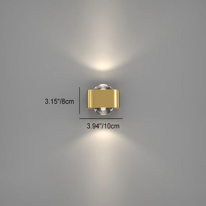 Modern Minimalist Copper Rounded Cuboid Up And Down Luminous LED Wall Sconce Lamp For Bedroom
