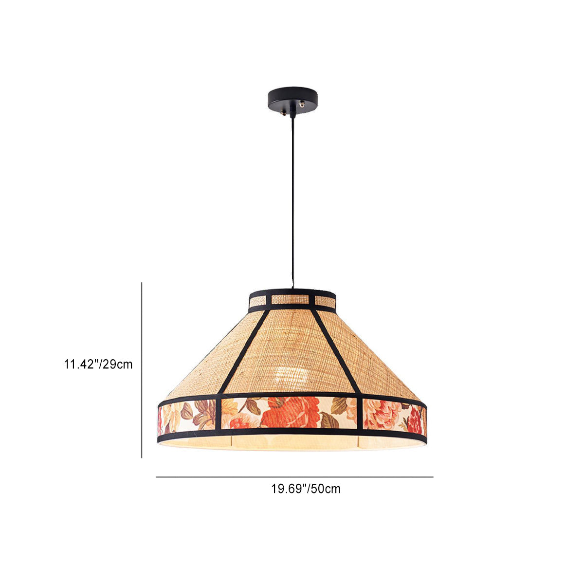 Contemporary Vintage Round Cone Raffia Hardware 1-Light Pendant Light For Living Room