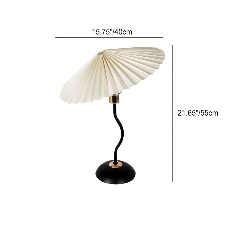 Contemporary Nordic Pleated Fabric Round Shade Iron Frame 1-Light Table Lamp For Study