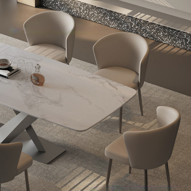 Contemporary Luxury Square Upholstered Microfiber Leather Carbon Steel Dining Chair Curved Backrest For Dining Room