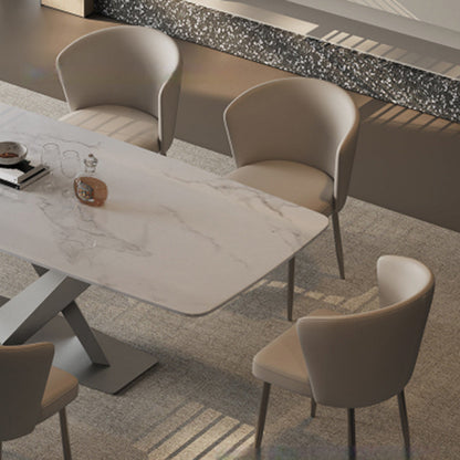 Contemporary Luxury Square Upholstered Microfiber Leather Carbon Steel Dining Chair Curved Backrest For Dining Room