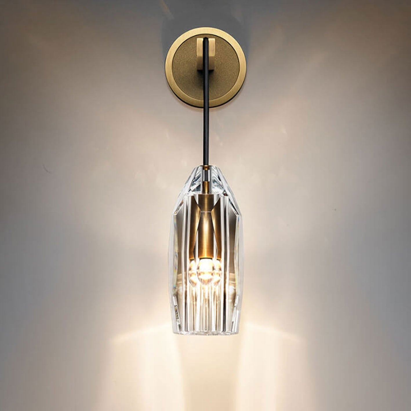 Modern Luxury Crystal Column Copper 1- Light Wall Sconce Lamp
