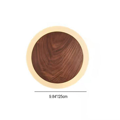Traditional Japanese Black Walnut Round Shade LED Wall Sconce Lamp For Living Room