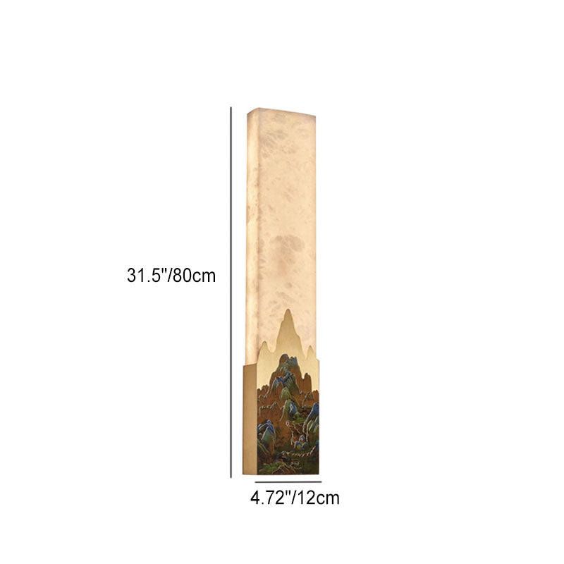 Traditional Chinese Marble All-Copper Rectangular LED Wall Sconce Lamp For Bedroom