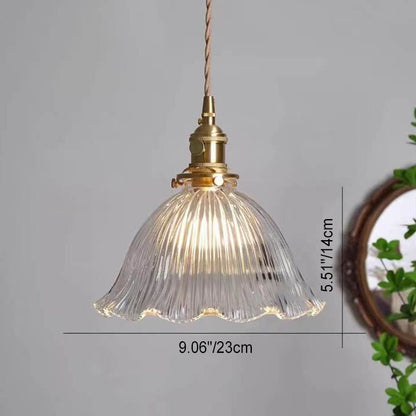 Nordic Modern Minimalist Flower Copper Walnut Glass 1-Light Pendant Light