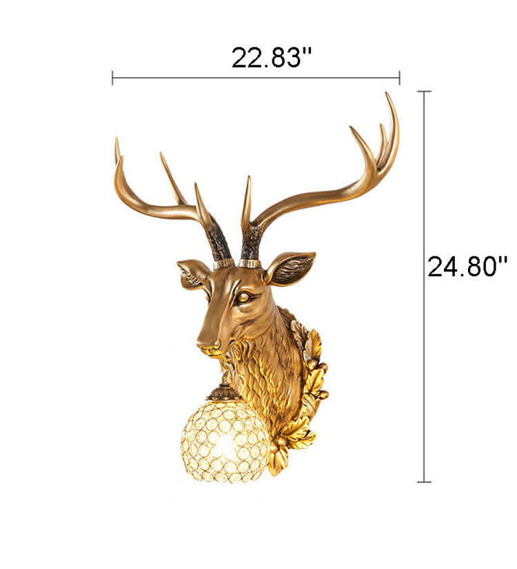 European Retro Deer Head Resin 1-Light Wall Sconce Lamp