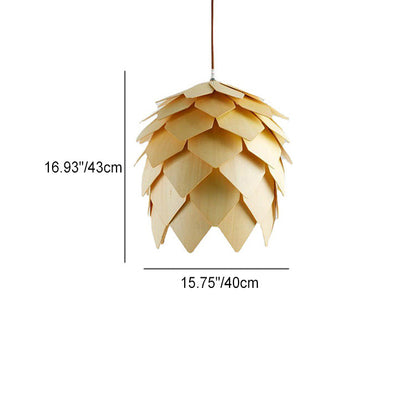 Traditional Farmhouse Wood Pineapple 1-Light Pendant Light For Dining Room