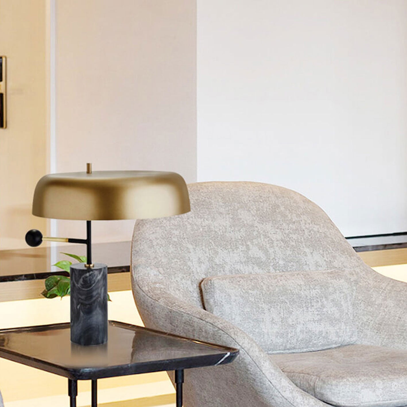 Modern Light Luxury Gold Shade Marble Column Base 1-Light Table Lamp