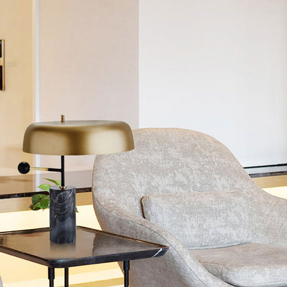 Modern Light Luxury Gold Shade Marble Column Base 1-Light Table Lamp