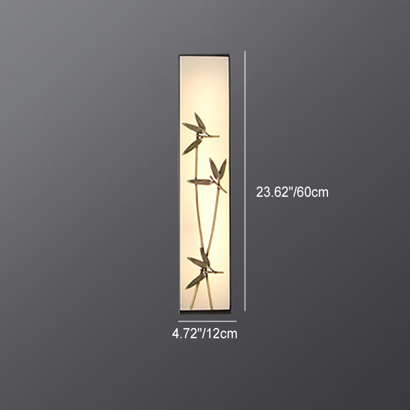 Traditional Chinese Copper Marble Cubic Bamboo Leaf Lotus Flower Ginkgo Biloba LED Wall Sconce Lamp For Bedside