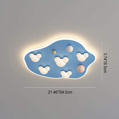 Contemporary Creative Kids Iron Acrylic Round Irregular Shape Mouse Cloud LED Flush Mount Ceiling Light For Bedroom