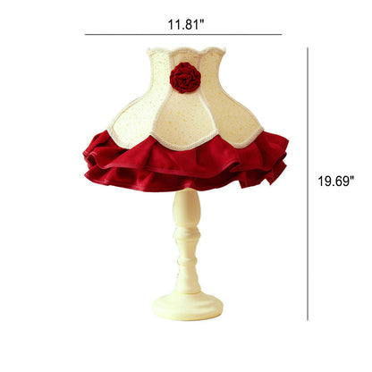 European Vintage Rose Flower Fabric 1-Light Table Lamp