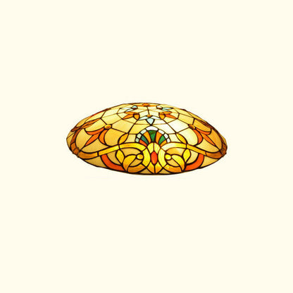 European Tiffany Baroque Round Stained Glass 2/3/4 Light Flush Mount Ceiling Light