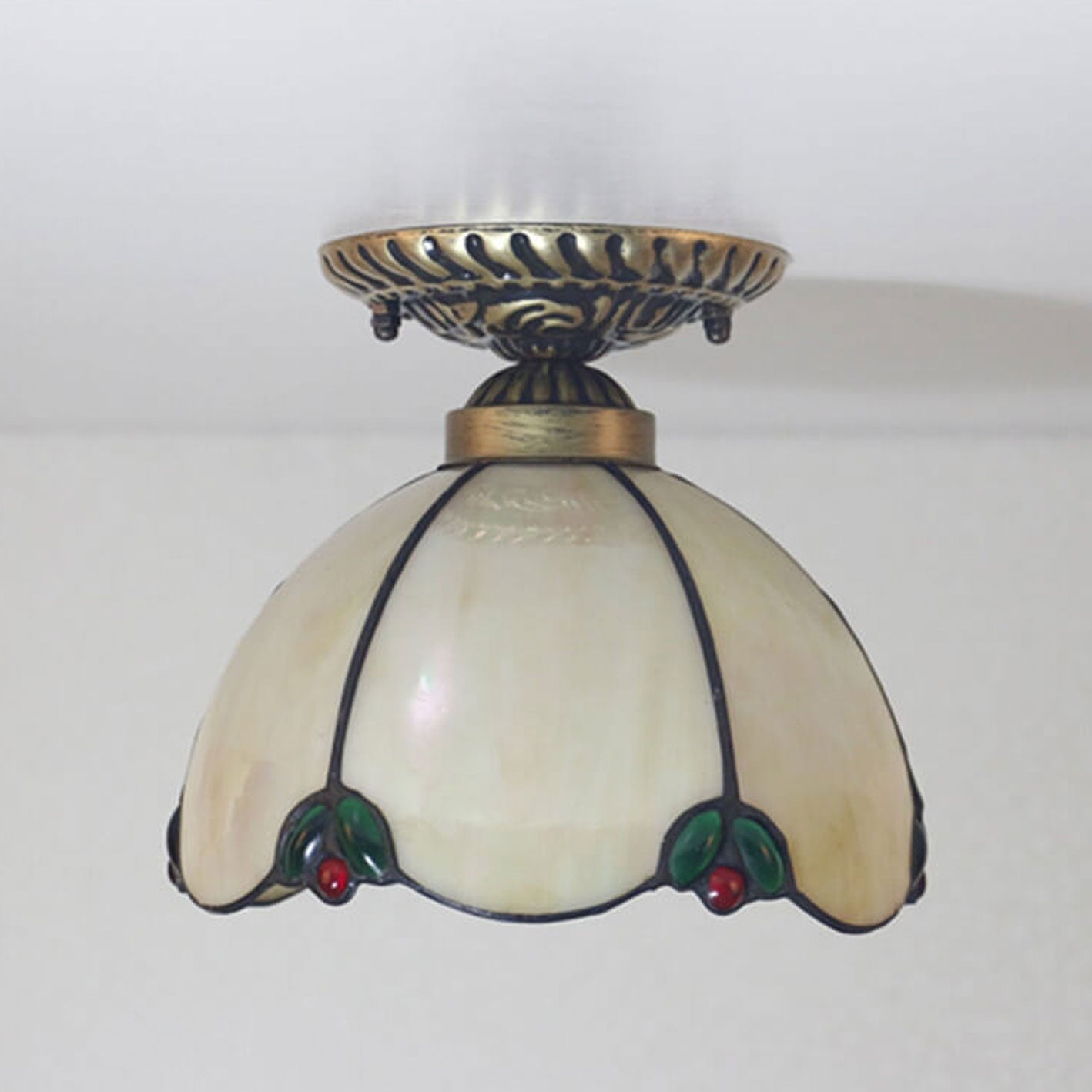 Vintage Tiffany Ivory Glass 1-Light Semi-Flush Mount Ceiling Light