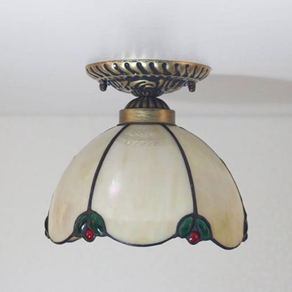 Vintage Tiffany Ivory Glass 1-Light Semi-Flush Mount Ceiling Light