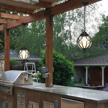 Traditional European Waterproof Aluminum Iron Glass Ball 1-Light Pendant Light For Outdoor Patio