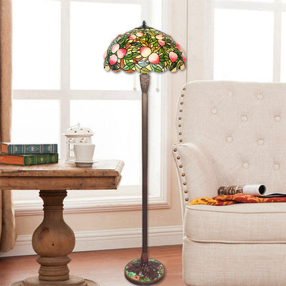 Traditional Tiffany Stained Glass Fairy Peach Hardware Base 3-Light Standing Floor Lamp For Home Office