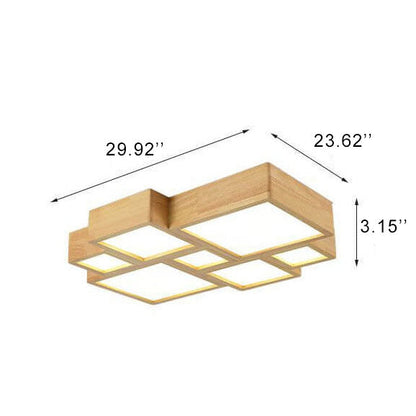 Nordic Solid Wood Square LED Flush Mount Ceiling Light