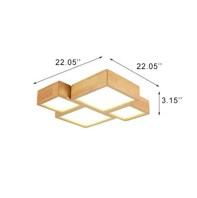 Nordic Solid Wood Square LED Flush Mount Ceiling Light