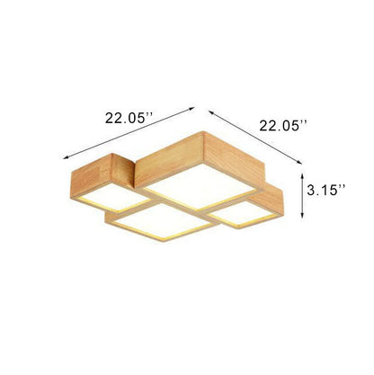 Nordic Solid Wood Square LED Flush Mount Ceiling Light