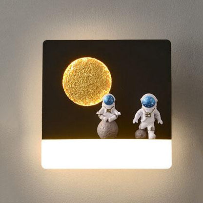 クリエイティブな宇宙飛行士樹脂アクリル1灯LED円形壁取り付け用燭台ランプ
