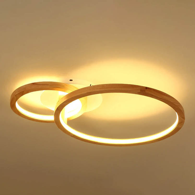 Nordic Wooden 2-Circle Ring LED Flush Mount Ceiling Light