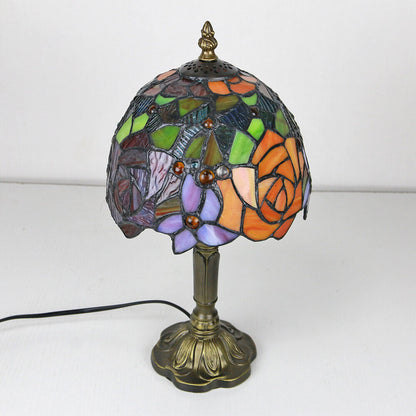 Tiffany Decorative Flower Umbrella Rose Alloy Stained Glass 1-Light Table Lamp