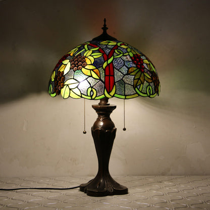 Tiffany European Retro Flowers Stained Glass Pull Cord 1-Light Table Lamp