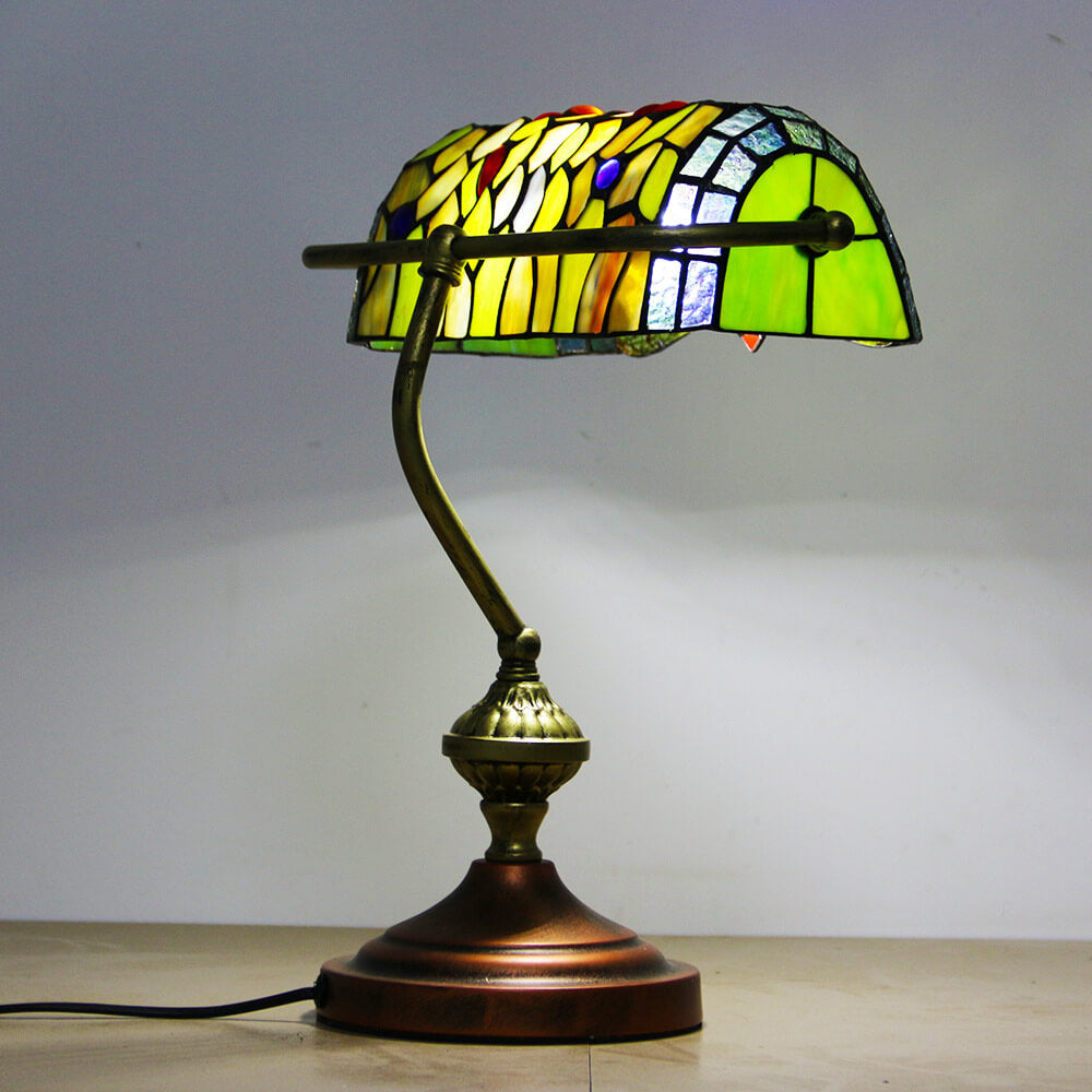 European Tiffany Vintage Bank Glass Hardware 1-Light Table Lamp